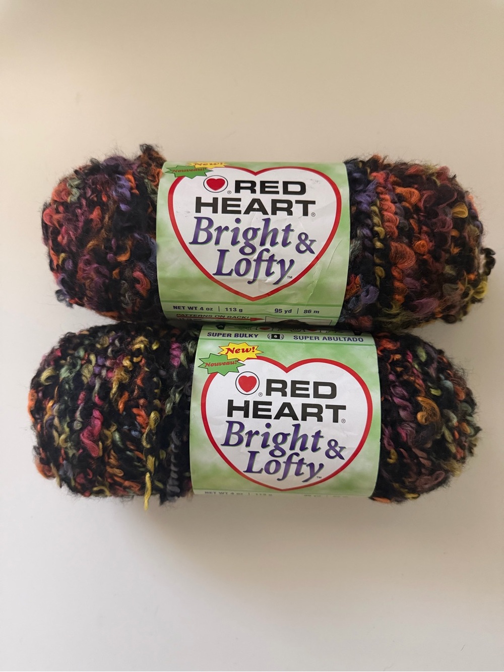 Red Heart Bright & Lofty Licorice Boucle Super Bulky 6 Yarn 100% Acrylic Lot 2